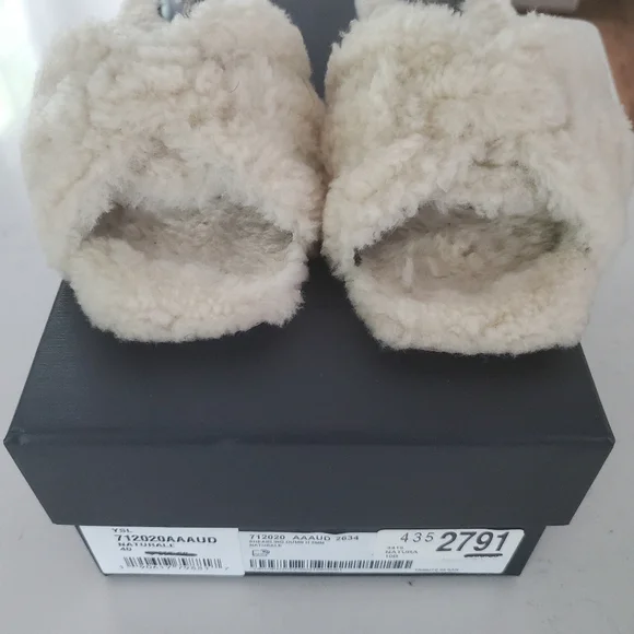 Saint Laurent Shearling Tribute Flat Sandals 40 - Picture 2 of 9
